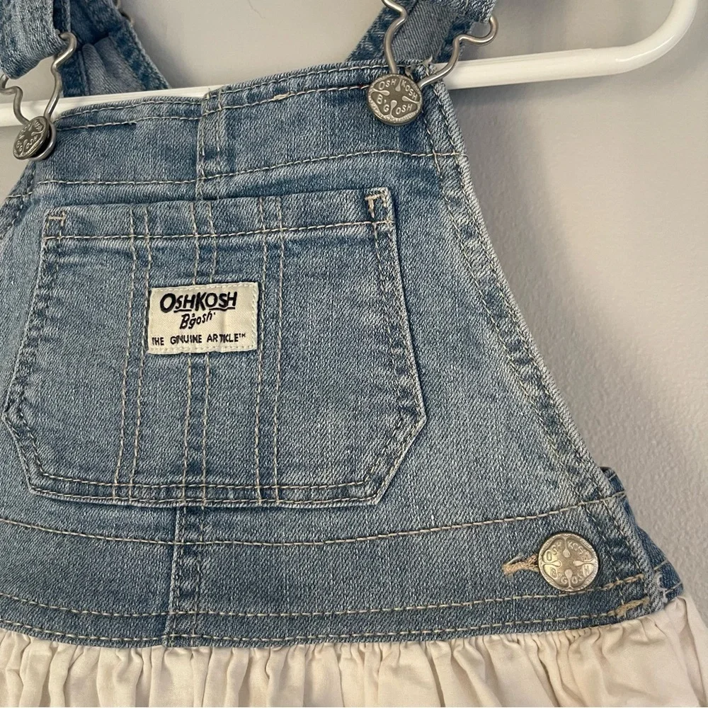Oshkosh BGosh Jumper Dress Girls 3T Blue White Eyelet Denim Casual Play Party